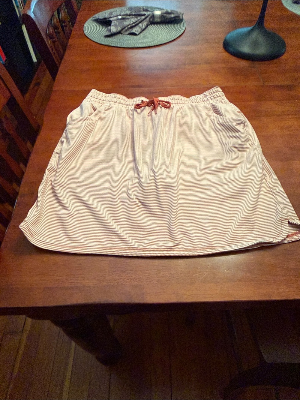 Casual Striped Drawstring Skirt in white and orange stripe
